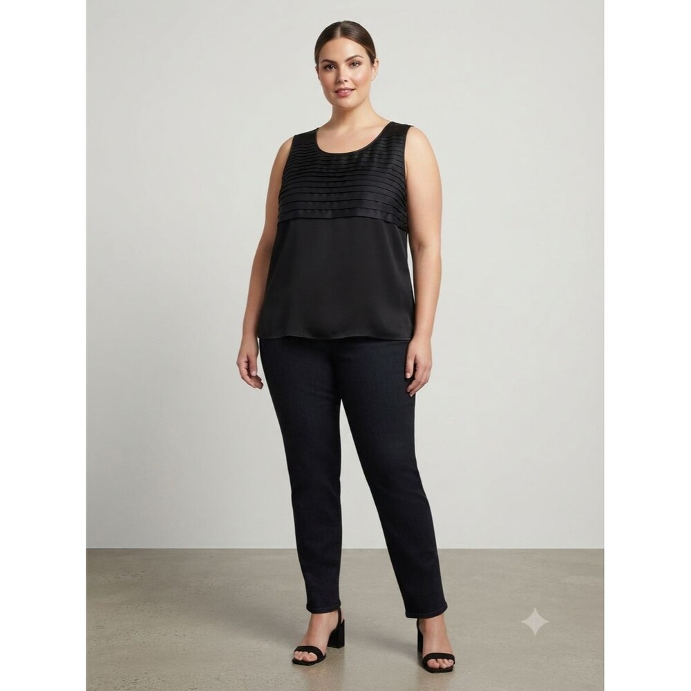 NWOT Vintage Talk of the Walk Black Satin Pleated Scoop Neck Tank Top Size 16